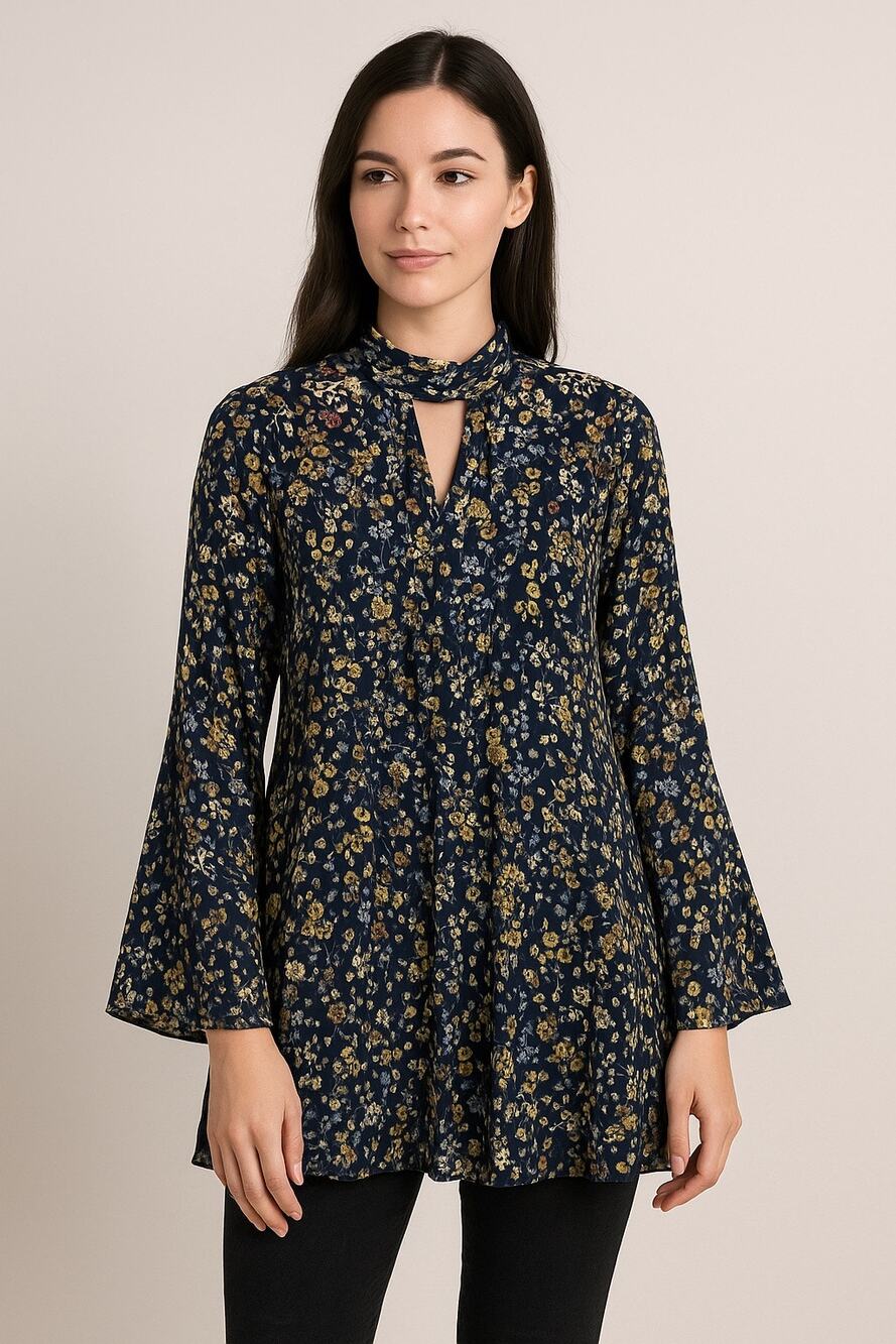 Umgee Floral Long Sleeve Women's tunic Top small trapeze flowy boho cottagecore